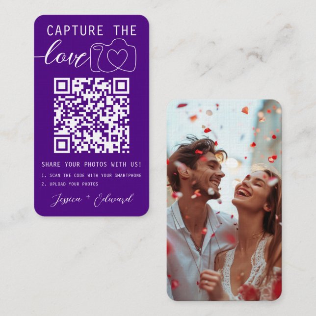 Cartão De Lugar Capturar o Código Qr Foto Indigo Violet White (Frente/Verso)