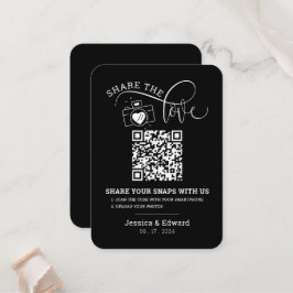 Cartão De Lugar Capture o Casamento Moderno Chic Preto com Código 