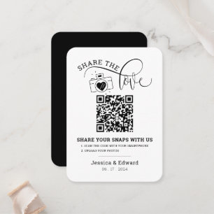 Cartão De Lugar Capture o Casamento Moderno Chic Preto com Código