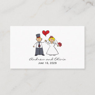 Cartão De Lugar Cartoon Casal Noiva e Coração Vermelho de Groom