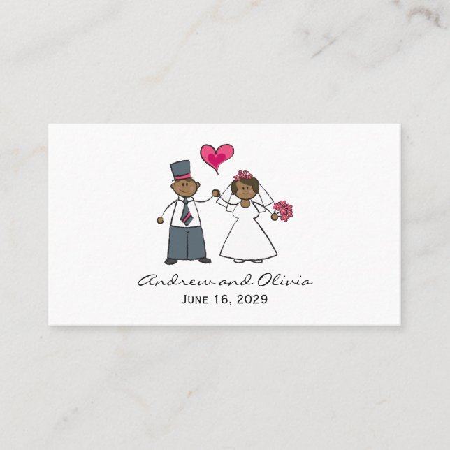 Cartão De Lugar Cartoon Wedding Casal Bride & Groom Fuchsia Heart (Frente)