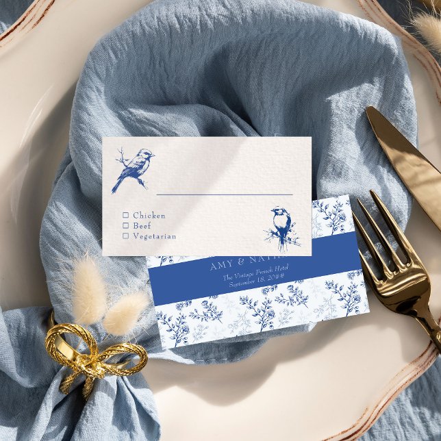 Cartão De Lugar Casamento Azul de Chinoiserie de dupla face (Wedding name place card from Chinoiserie Wedding Collection by Darling & May)