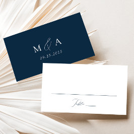 Cartão De Lugar Casamento Azul-Marinho com Letra Elegante Moderna