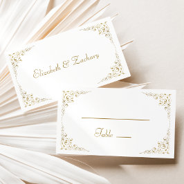 Cartão De Lugar Casamento Botânico Vintage do Script Dourado Elega