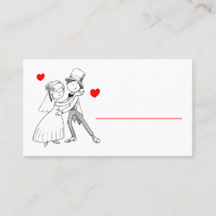 Cartão De Lugar Casamento Branco Vermelho de Cartoon de Noite Boni