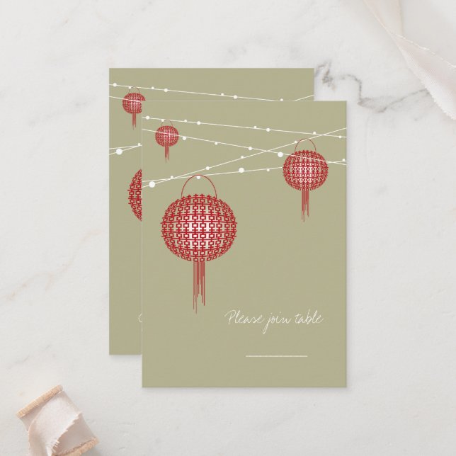 Cartão De Lugar Casamento Chinês Chic com Lanternas Vermelhos de D (Frente/Verso In Situ)