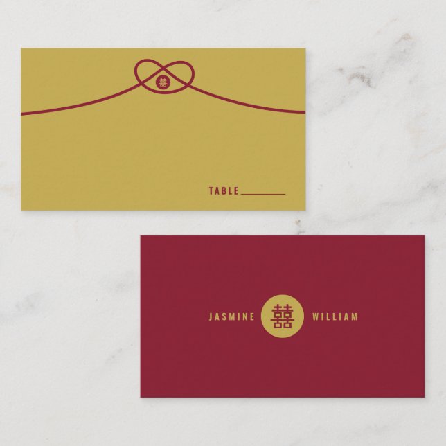 Cartão De Lugar Casamento Chinês de Dupla Felicidade do Red Knot U (Frente/Verso)