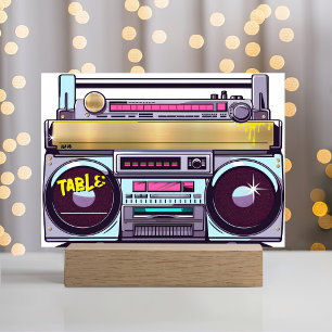 Cartão De Lugar Casamento com Boombox Colorida Hip Hop do Retro an