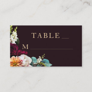 Cartão De Lugar Casamento com Tipografia Dourada Floral de Autumn 