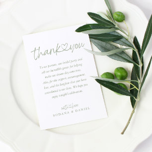 Cartão De Lugar Casamento Coração Caligrafia Verde Sálvia Elegante