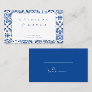 Cartão De Lugar Casamento de Azulejos e Citros do Mediterrâneo Azu