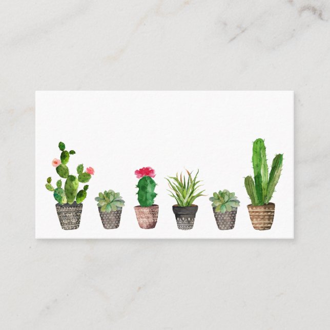 Cartão De Lugar Casamento de Cactus e Suculentes com Aquarela (Frente)