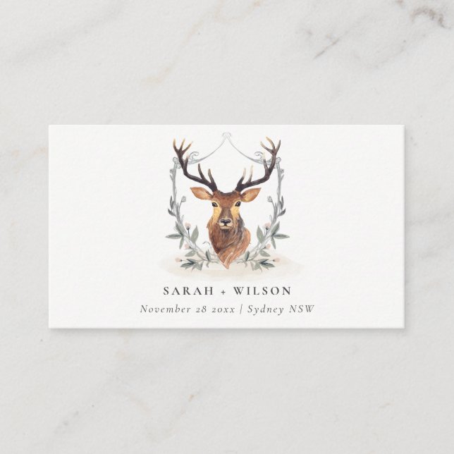 Cartão De Lugar Casamento de Dusky Deer Floral Crest (Frente)