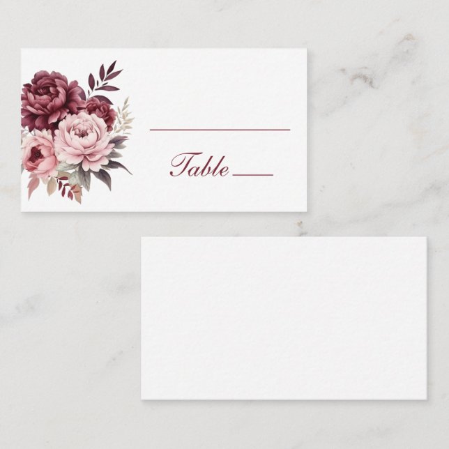 Cartão De Lugar Casamento de Flores de Aquarela Floral (Frente/Verso)