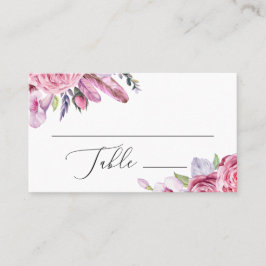 Cartão De Lugar Casamento de flores e penas cor-de-rosa em aquarel