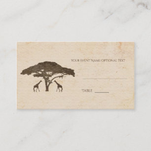 Cartão De Lugar Casamento de Girafas na Árvore da Savana Africana
