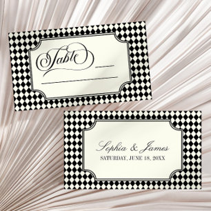 Cartão De Lugar Casamento de Luxo Antigo Preto Marfim Vintage