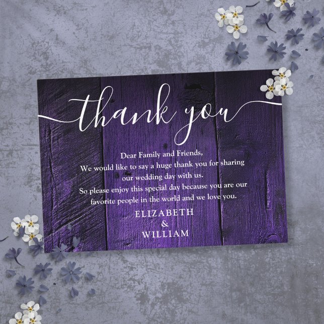 Cartão De Lugar Casamento De Madeira Rústica Roxa, Obrigado (Purple Rustic Barn Wood Wedding Thank You Place Card)