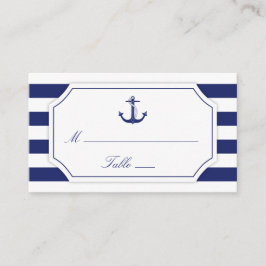 Cartão De Lugar Casamento de Marinho de Âncora Náutica Blue Stripe