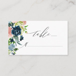 Cartão De Lugar Casamento de Monograma de Script Floral Azul-Rosa 