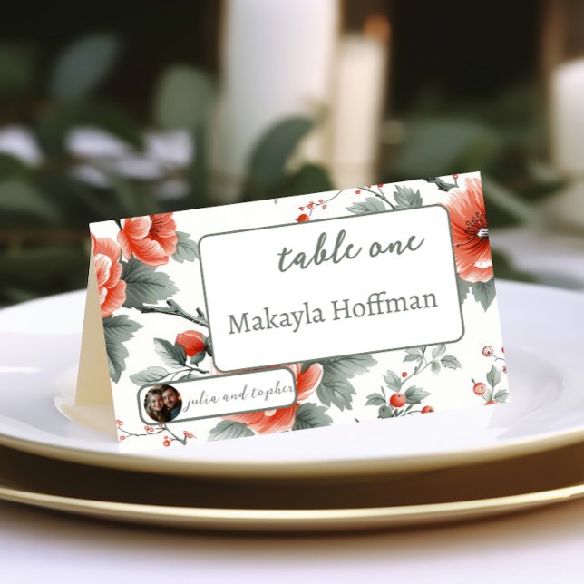 Cartão De Lugar Casamento de Natal encantador com Foto Romântica (Criador carregado)