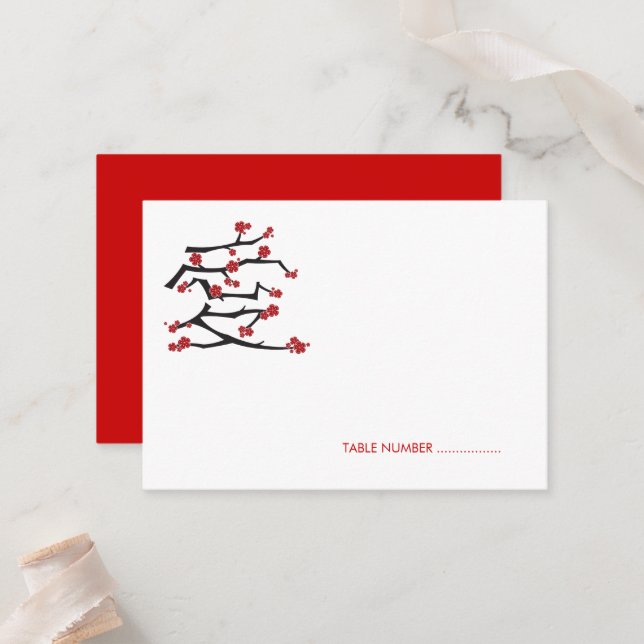 Cartão De Lugar Casamento de Red Sakura com Cerejeira Ai Chinesa (Frente/Verso In Situ)