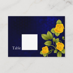 Cartão De Lugar Casamento de Rosa Amarelo e Azul Escuro