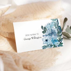 Cartão De Lugar Casamento de Rosas Azuis de Pastel Moderno