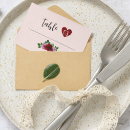 Cartão De Lugar Casamento de Rosas Vermelhas e Rosa