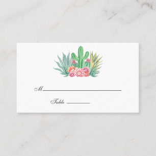 Cartão De Lugar Casamento de Suculentas em Aquarela
