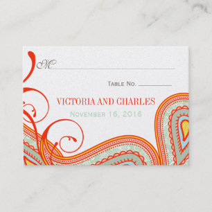 Cartão De Lugar Casamento de Taupe Laranja-Rosa-Moderno
