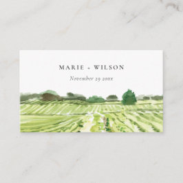 Cartão De Lugar Casamento de vinhas verdes com aquarela Elegante