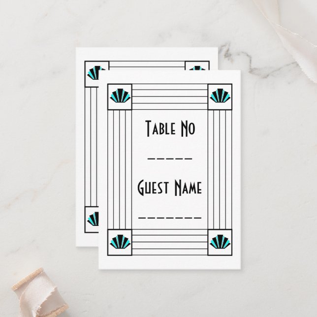 Cartão De Lugar Casamento Design de Arte Azul (Frente/Verso In Situ)