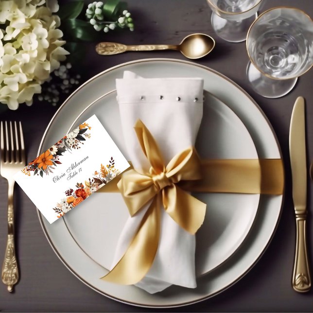 Cartão De Lugar Casamento do Orçamento Floral do outono de Sunset (Criador carregado)