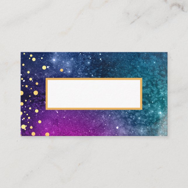 Cartão De Lugar Casamento Dourado de Aquarela Azul de Peacock Mode (Frente)