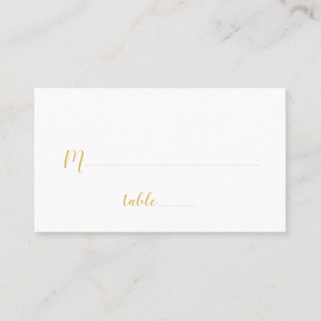 Cartão De Lugar Casamento Dourado e Branco de Script Moderno (Frente)