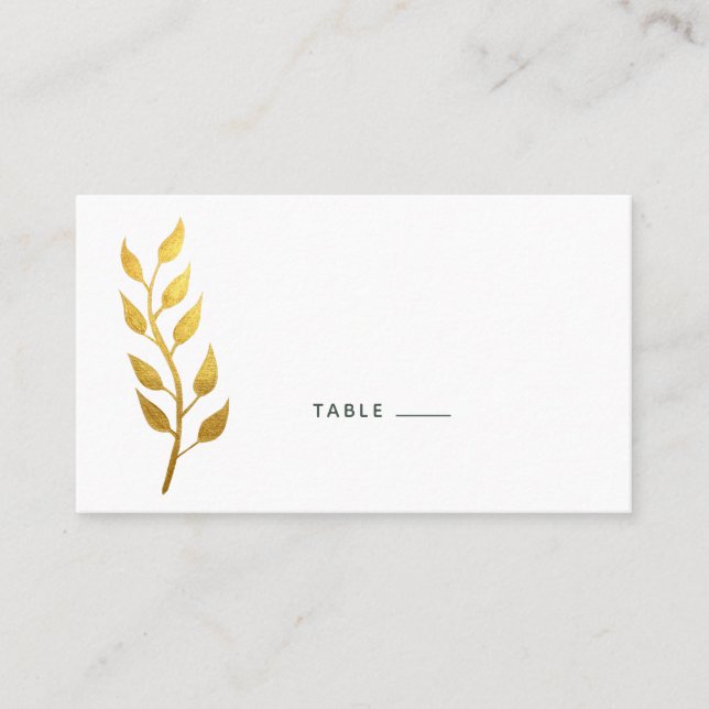 Cartão De Lugar Casamento Elegante com Folha de Ouro (Frente)
