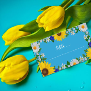 Cartão De Lugar Casamento Floral Azul do Céu Azul