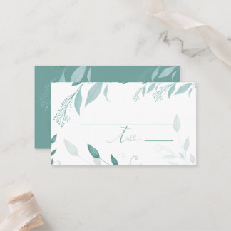 Cartão De Lugar Casamento Floral Azul Poeirento Eucalipto Verde-ág