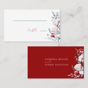 Cartão De Lugar Casamento Floral De Flor Vermelho E Azul