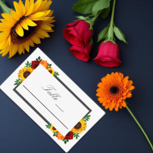 Cartão De Lugar Casamento Floral de Girassol Rosa ao Pôr do Sol