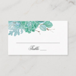 Cartão De Lugar Casamento floral de inverno menta. Suculentas aqua