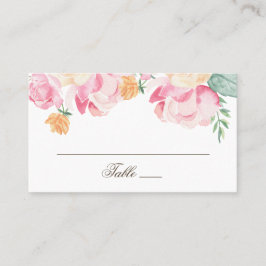 Cartão De Lugar Casamento floral de jardim em aquarela rosa e pêss