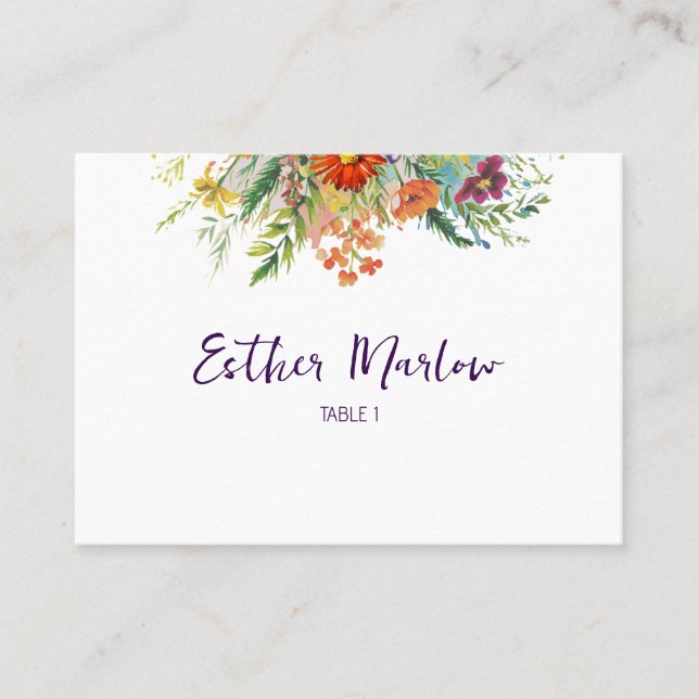 Cartão De Lugar Casamento Floral de Primavera selvagem (Frente)