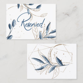 Cartão De Lugar Casamento Floral Moderno Azul Ouro Elegante
