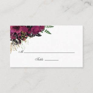 Cartão De Lugar Casamento Floral Rosa e Borgonha Chic Vintage
