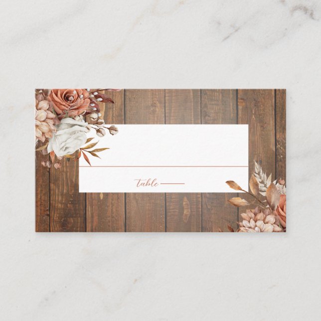 Cartão De Lugar Casamento Floral Rustic Watercolor Terracotta (Frente)
