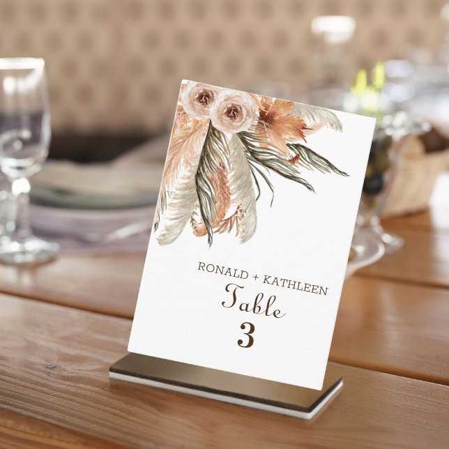Cartão De Lugar Casamento Floral Rústico Boho com Grama Pampas (Criador carregado)