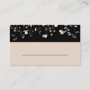 Cartão De Lugar Casamento Floral Silvestre Preto Boho Elegante
