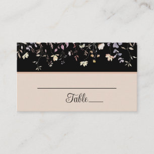 Cartão De Lugar Casamento Floral Silvestre Preto Boho Elegante